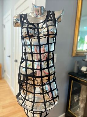 Sheer Black Grid Swim Coverup Dress